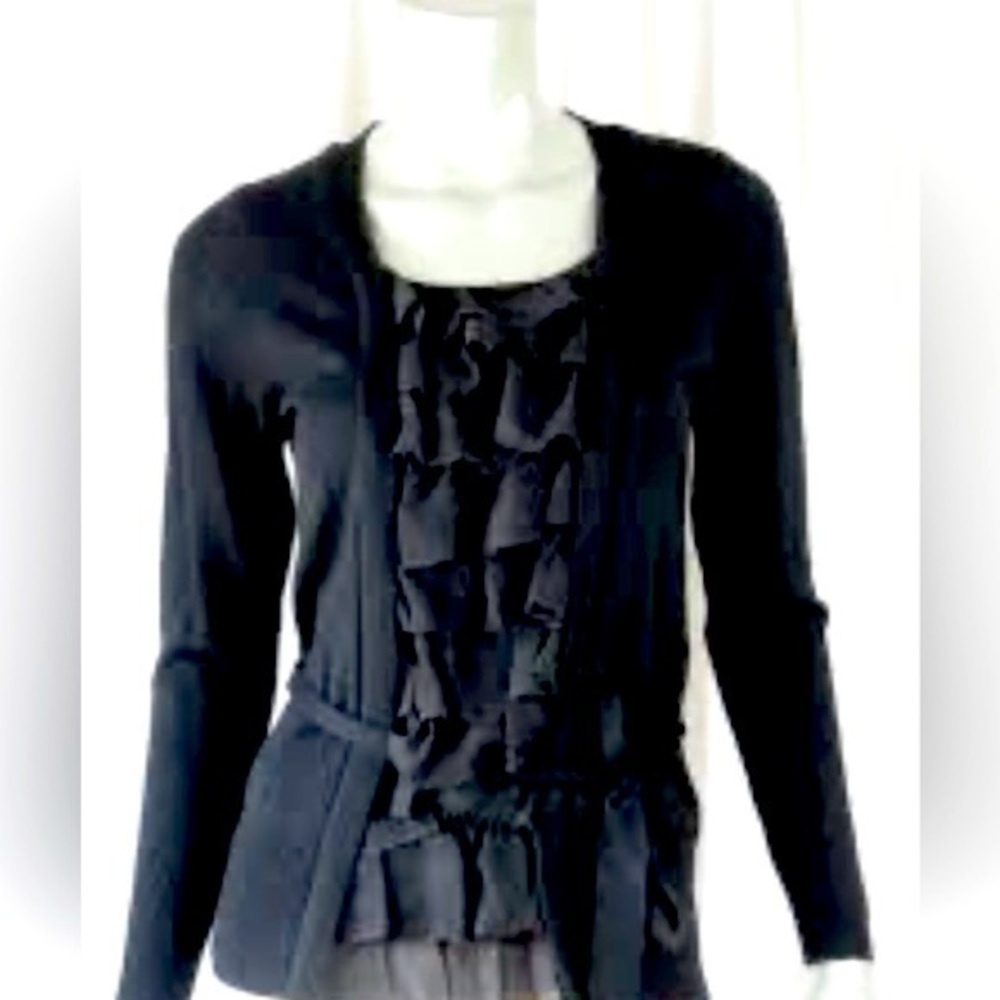 NEW Joseph A. Ruffled Belted Mixed Media Illusion Sweater Size L